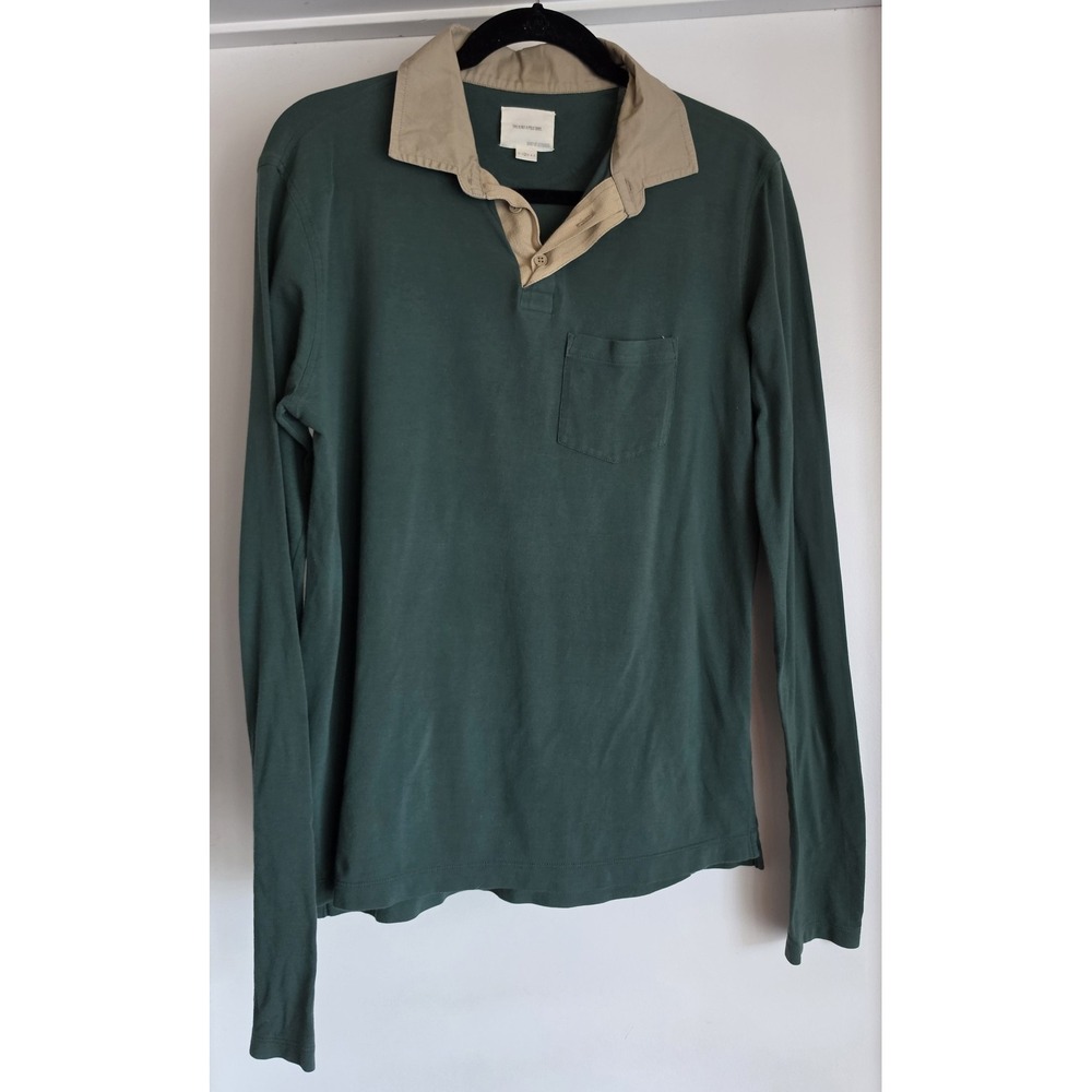 Band of Outsiders Cotton Polo Shirt Size 2 Green Tan Preppy Collared Top